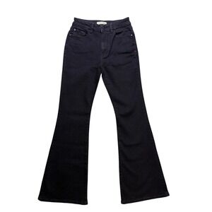 Warp + Weft Mia Miami Flare Jeans Women 2/26 Black High Rise Stretch Denim Retro